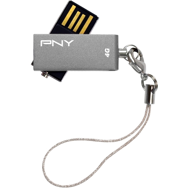 PNY Technologies P-FDU4GBSV-EF/SIL PNY Micro Swivel Attaché P-FDU4GBSV-EF/SIL 4 GB USB 2.0 Flash Drive - Silver